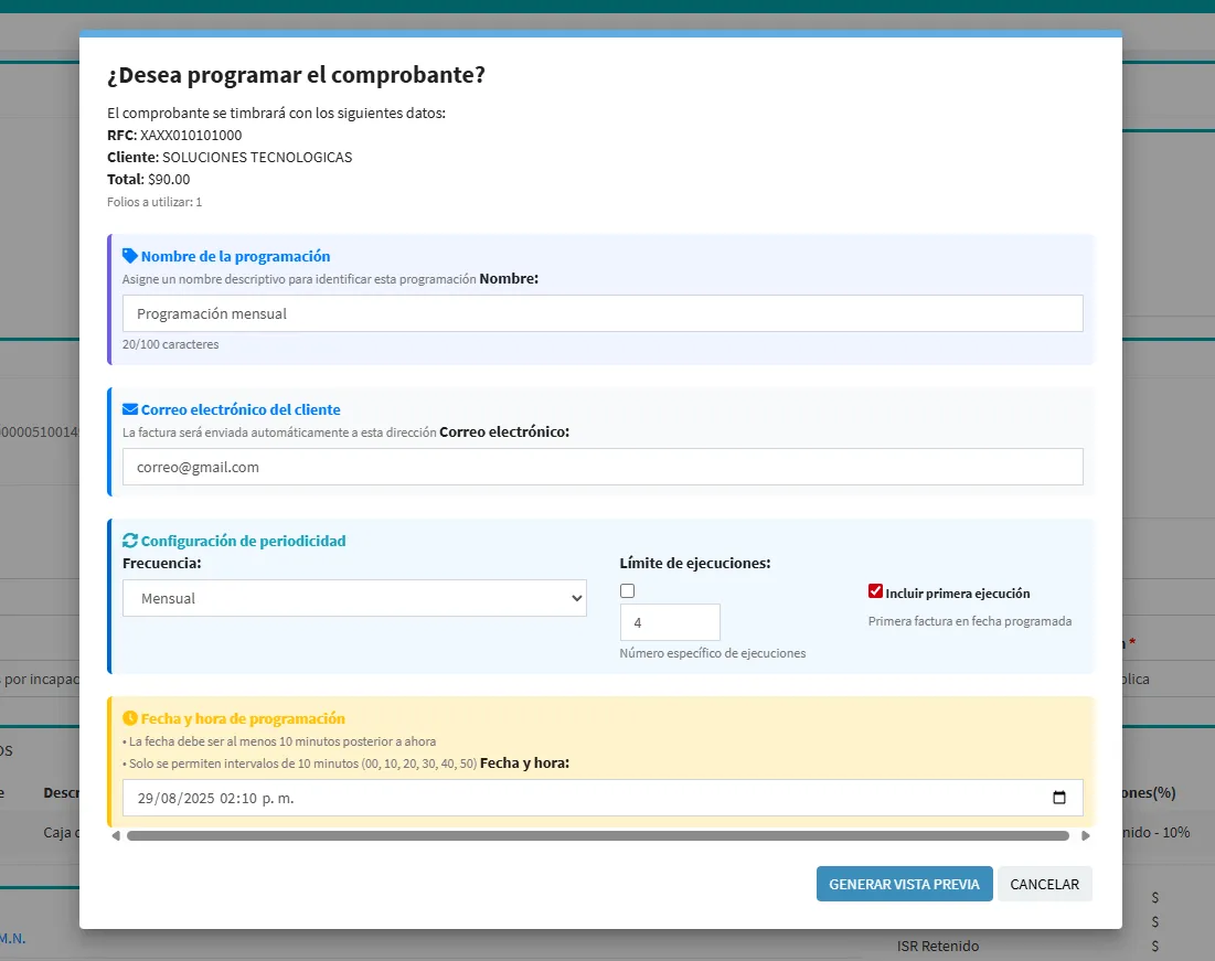 Configuración de una factura recurrente en Factucom